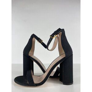 Stuart Weitzman Ankle Strap Block Heel Leather Sandal Black Women's 38eur A406